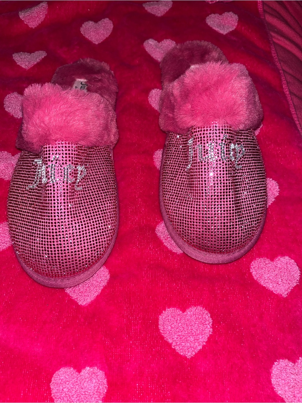 Girls Pink Sparkle Faux-Fur Slip-On Slippers